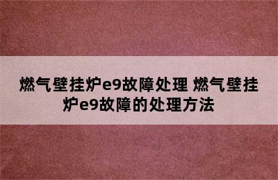 燃气壁挂炉e9故障处理 燃气壁挂炉e9故障的处理方法